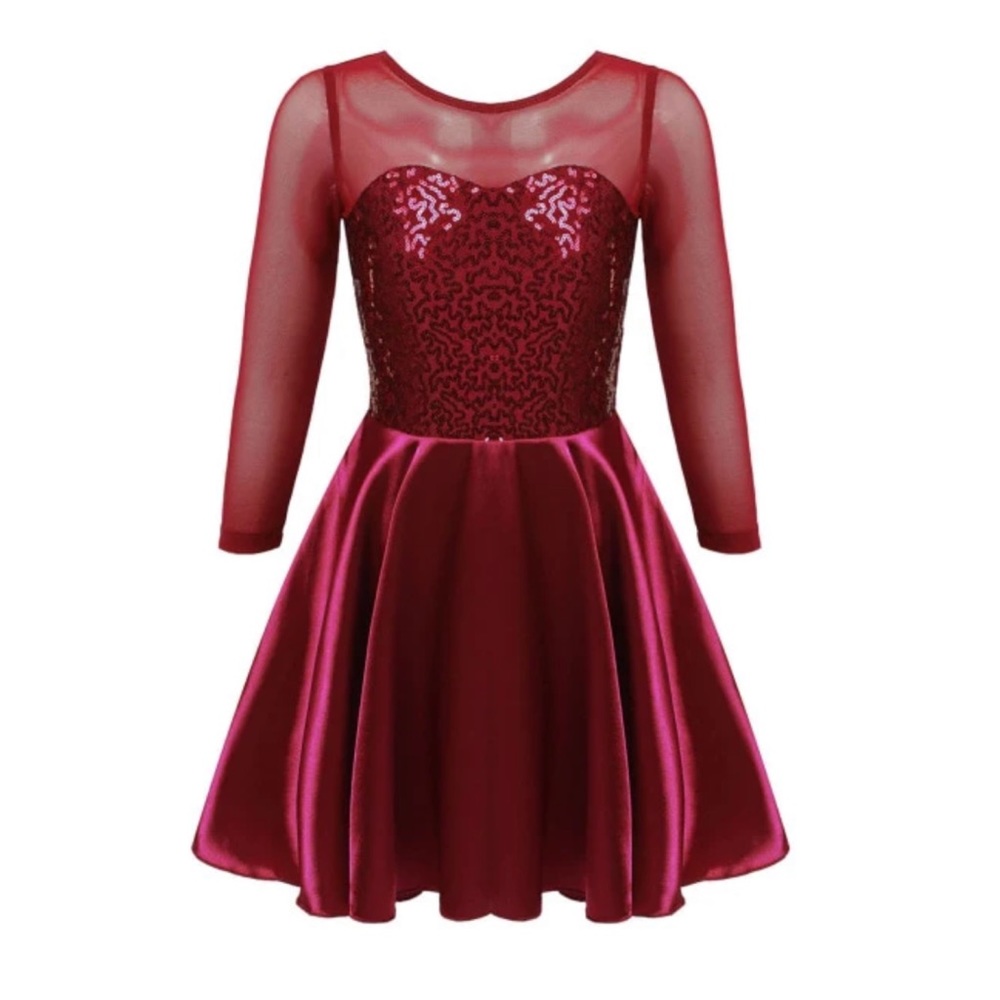 Weissman Burgundy Sequin Satin Dance Dress
